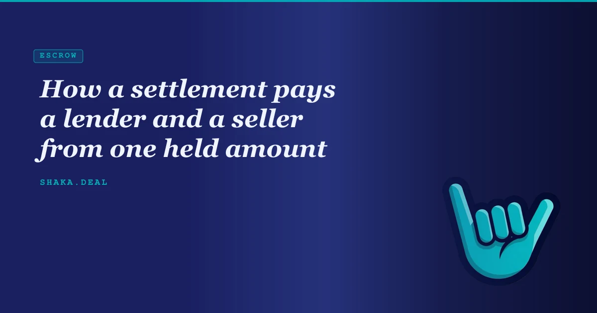 How a settlement pays a lender and a seller from one held amount