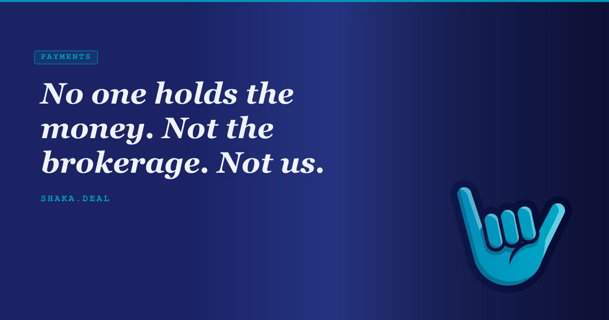 No one holds the money. Not the brokerage. Not us.