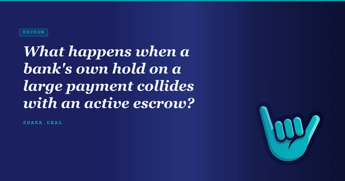 What happens when a bank's own hold on a large payment collides with an active escrow?